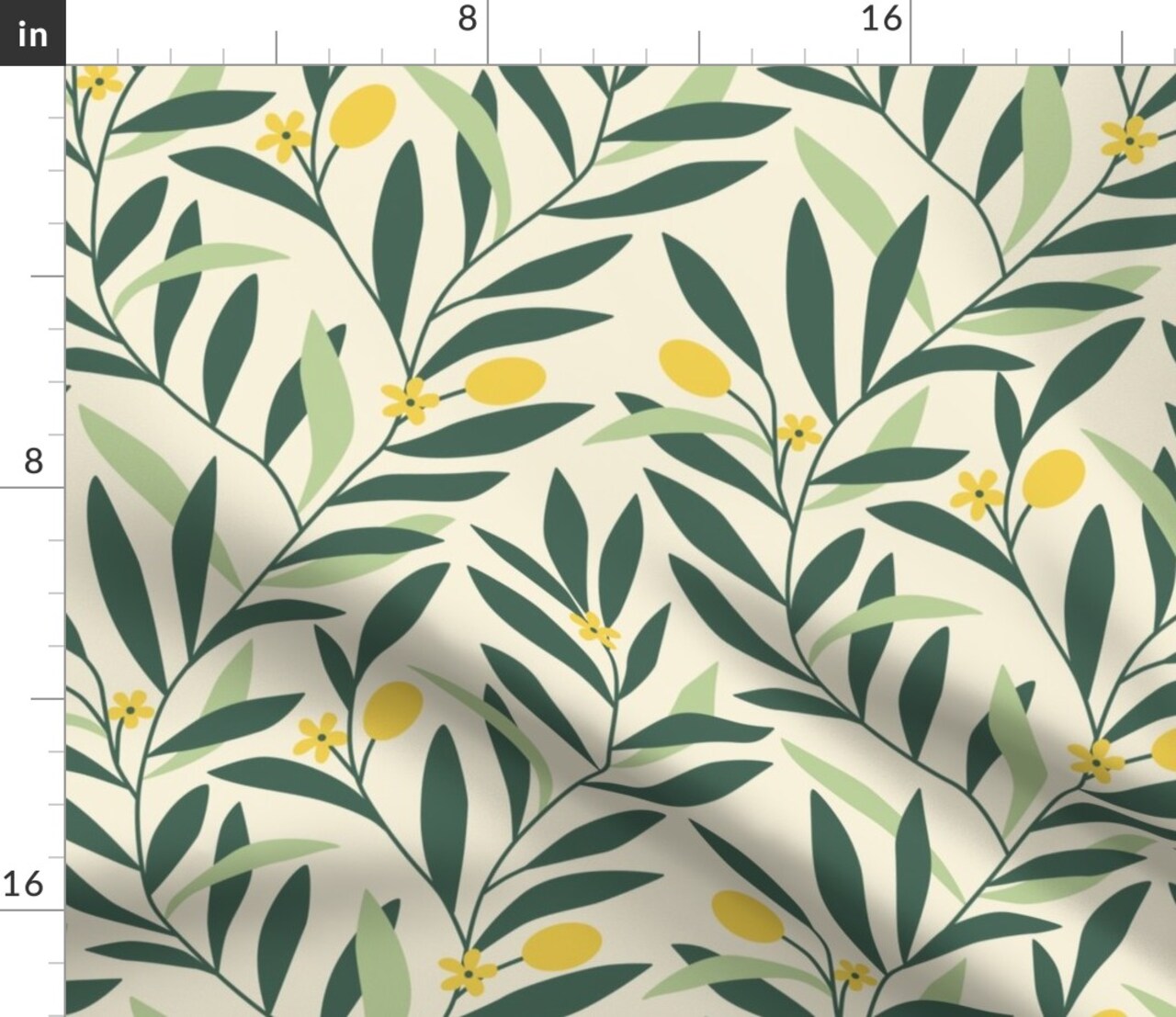 Green Yellow Botanical Garden Floral Nature Abstract Olive Medium Scale Custom Printed Fabric by Spoonflower Various Fabrics by the Yard or Fat Quarter